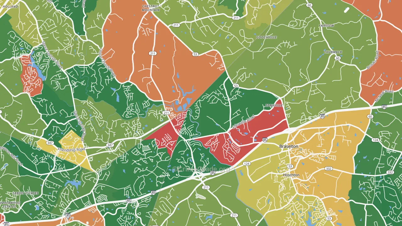Braselton, GA Map of Theft Rates