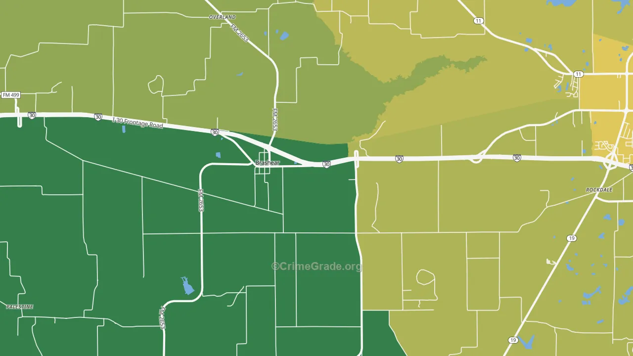 Brashear, TX Map of Theft Rates