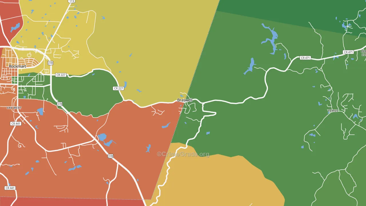 Braswell, GA Map of Theft Rates