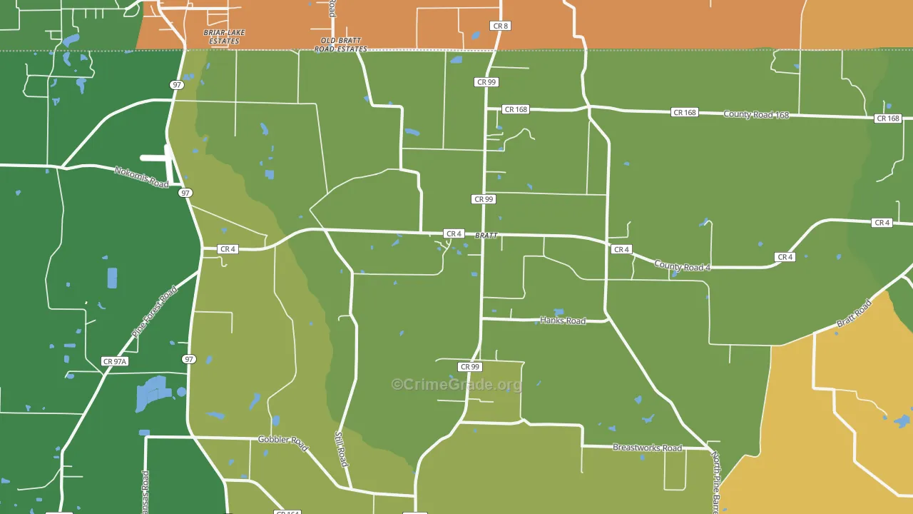 Bratt, FL Map of Theft Rates