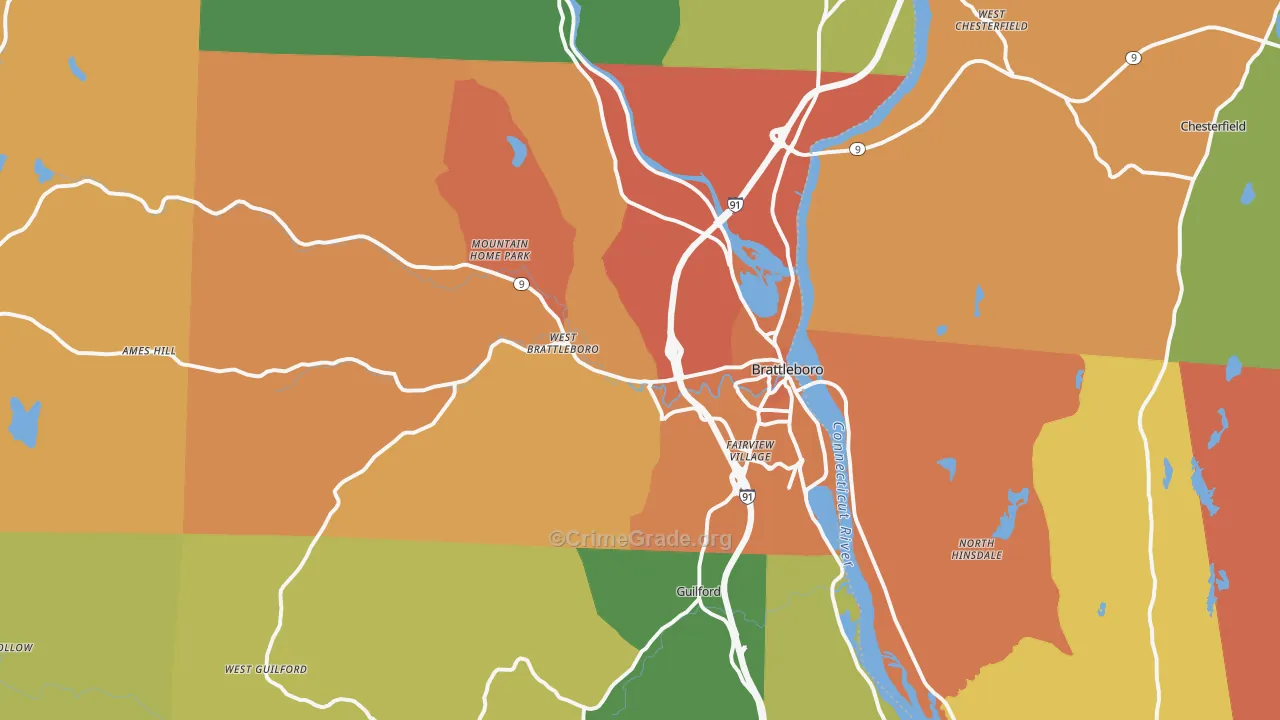 Brattleboro, VT Map of Theft Rates