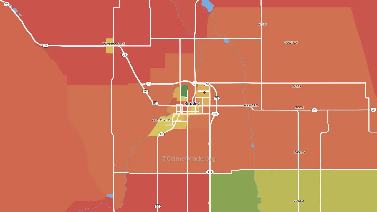 Brawley, CA Map of Theft Rates