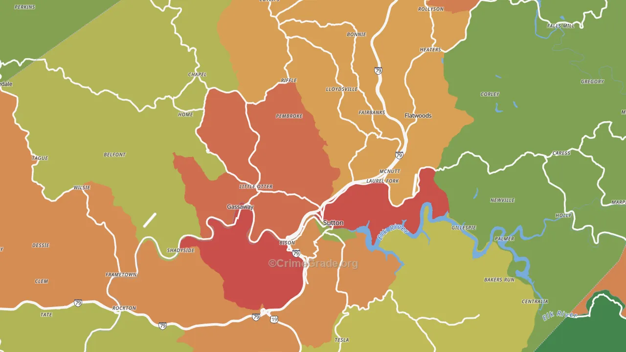 Braxton County, WV Map of Theft Rates