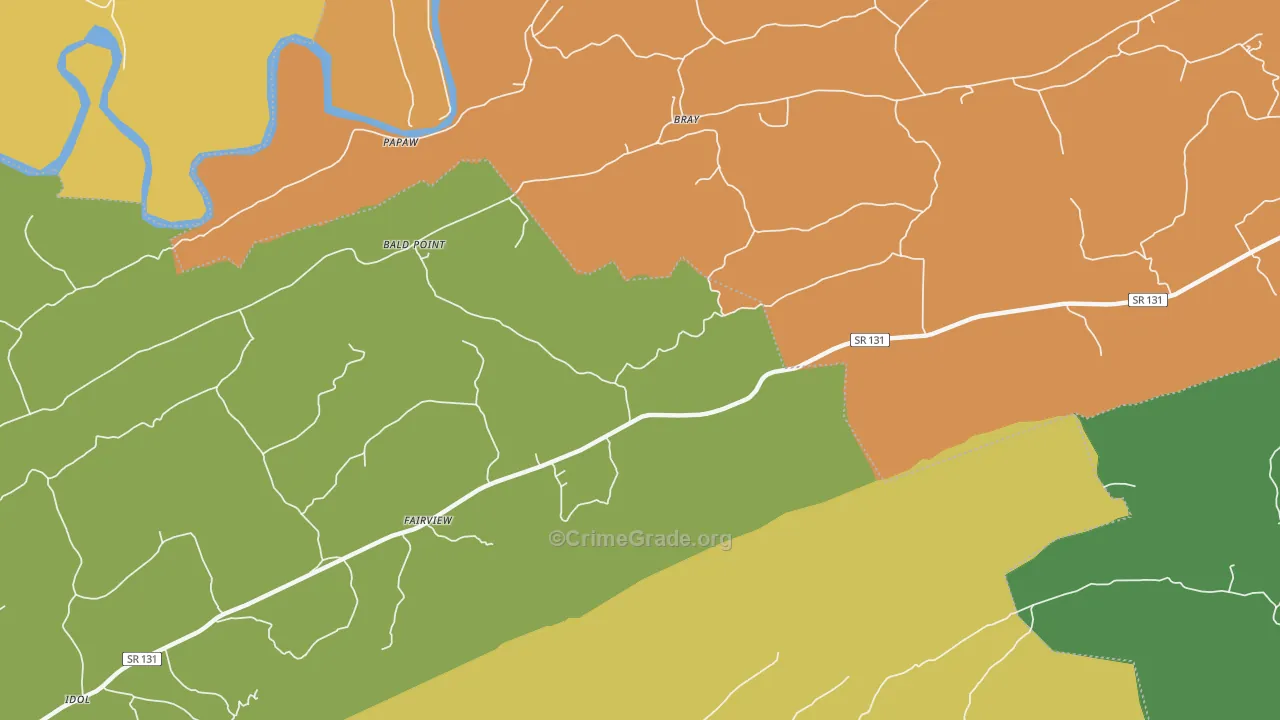 Bray, TN Map of Theft Rates