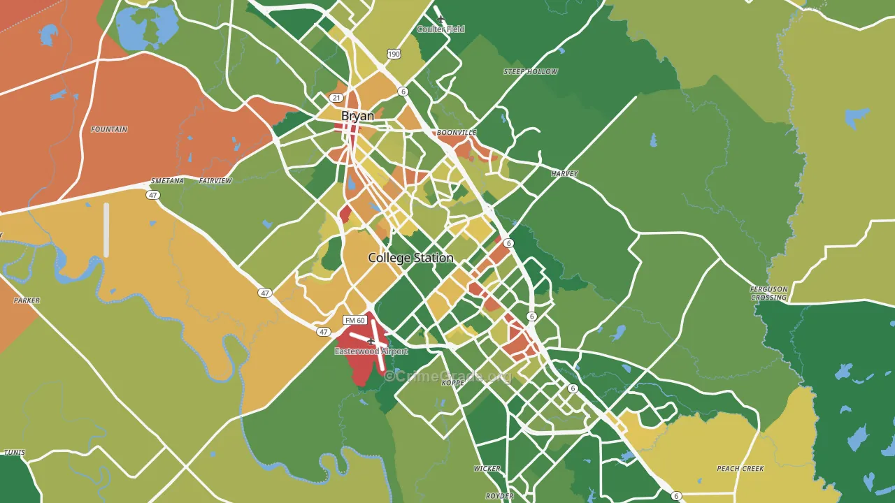 Brazos County, TX Map of Theft Rates