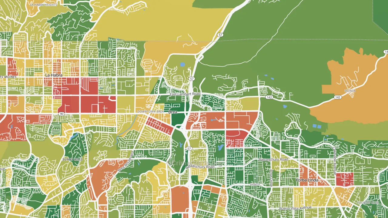 Brea-Olinda, Brea, CA Map of Theft Rates