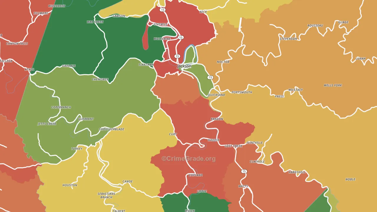 Breathitt County, KY Map of Theft Rates