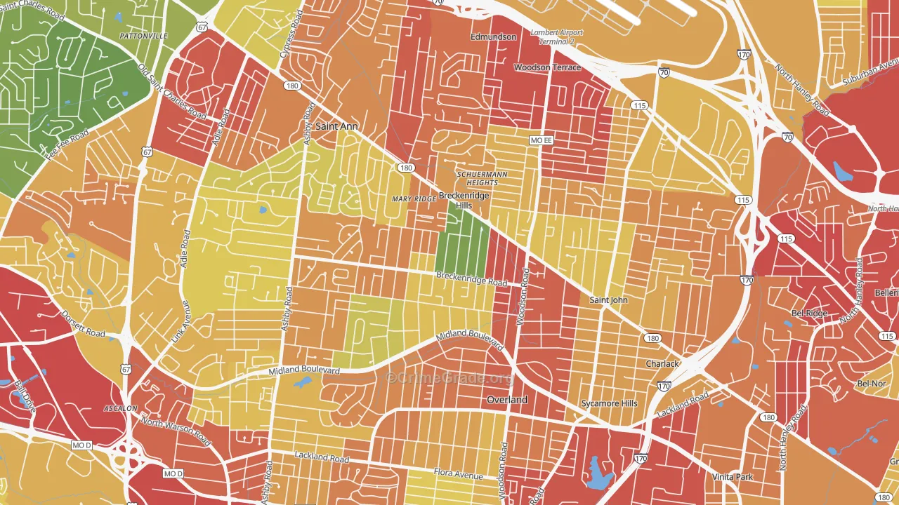 Breckenridge Hills, MO Map of Theft Rates