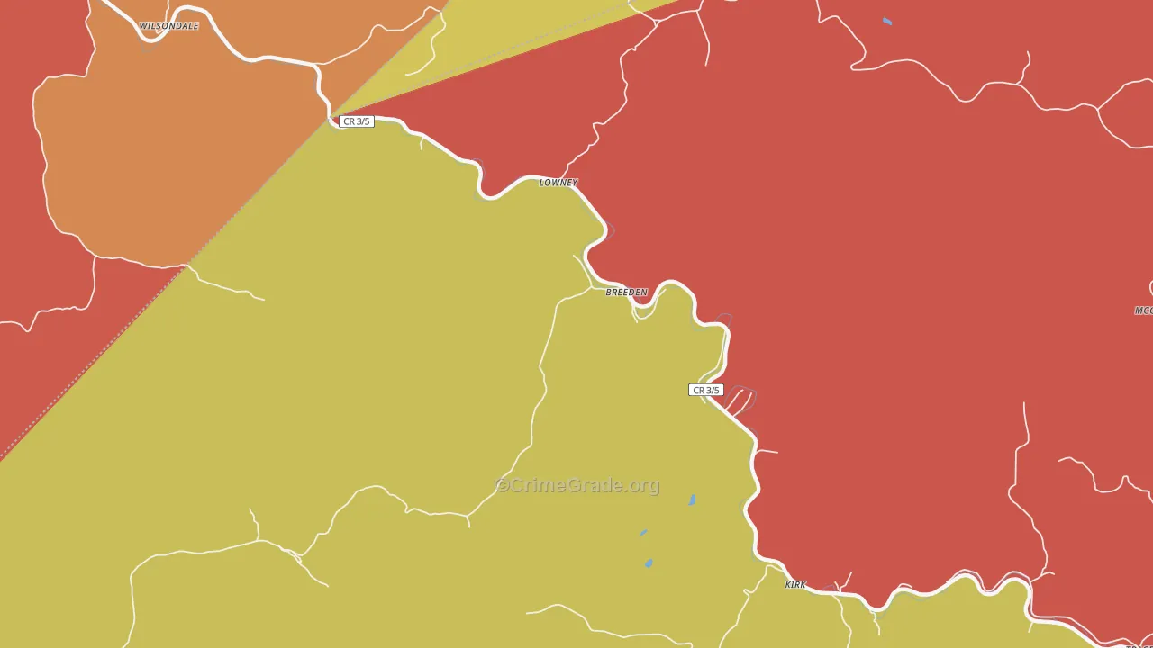 Breeden, WV Map of Theft Rates