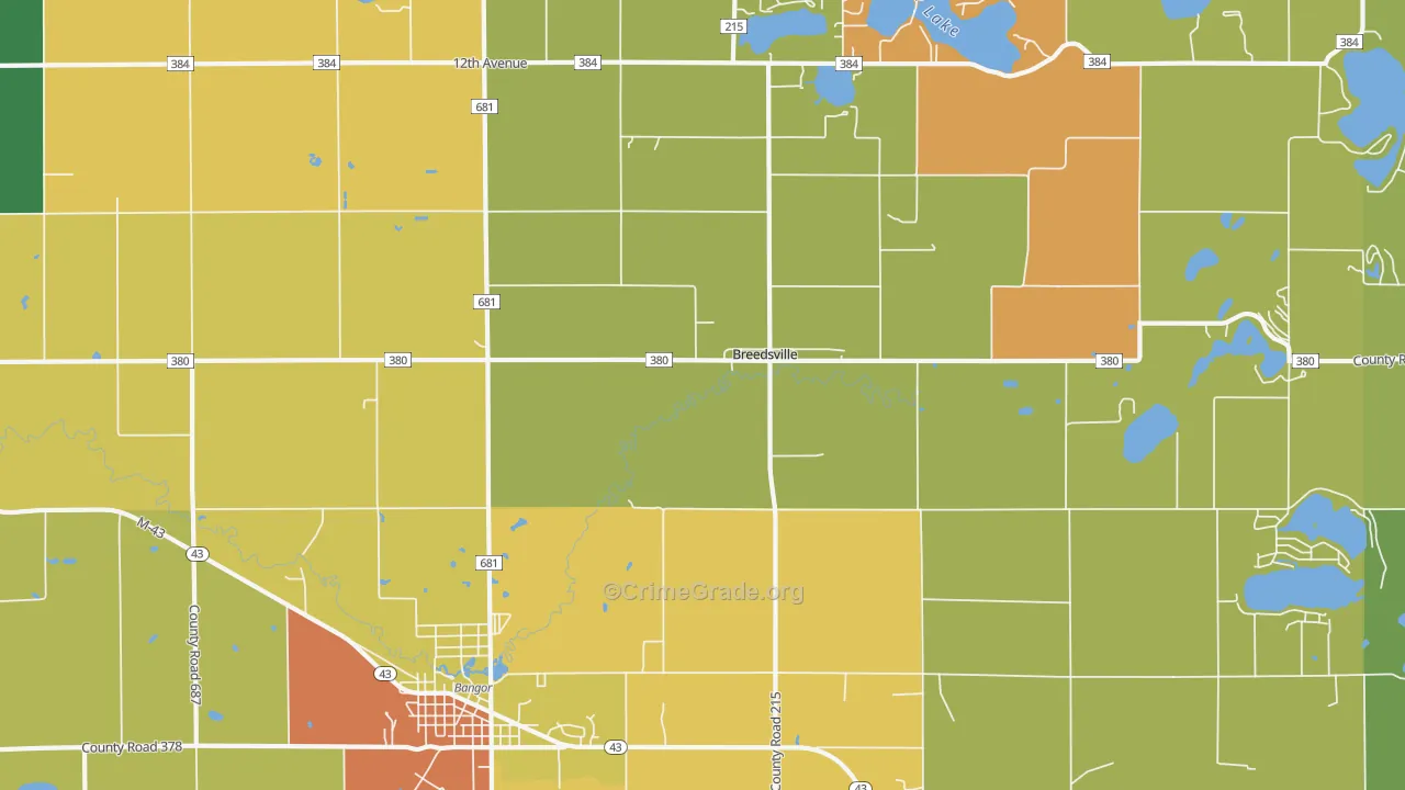 Breedsville, MI Map of Theft Rates