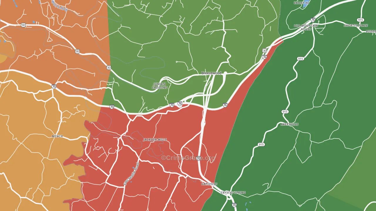 Breezewood, PA Map of Theft Rates