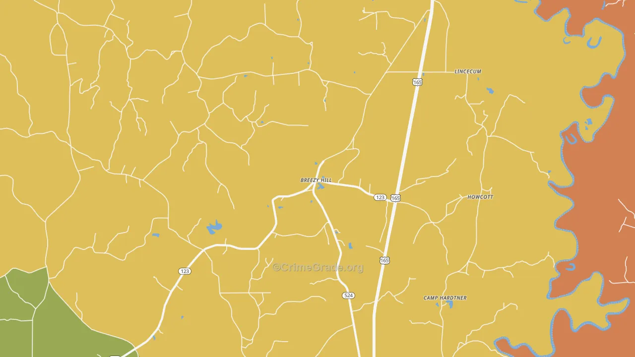 Breezy Hill, LA Map of Theft Rates