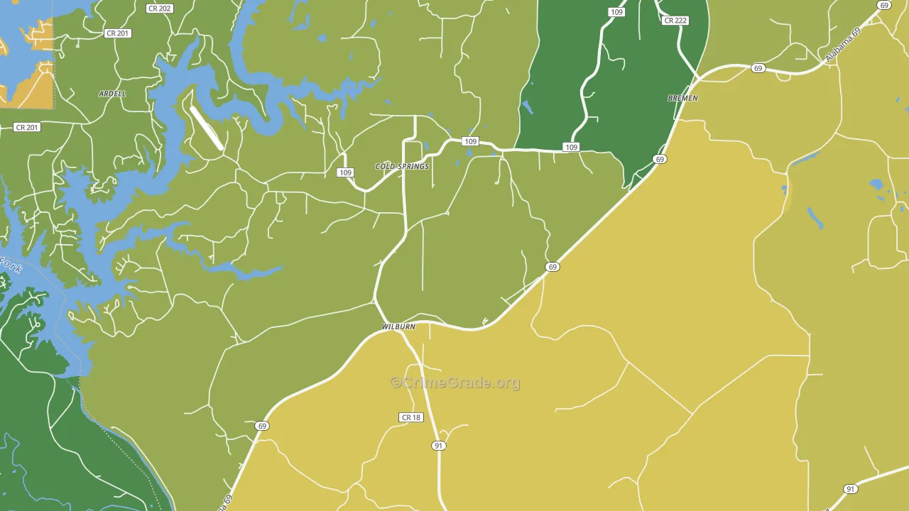 Bremen, AL Map of Theft Rates