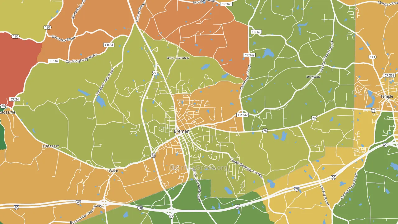 Bremen, GA Map of Theft Rates