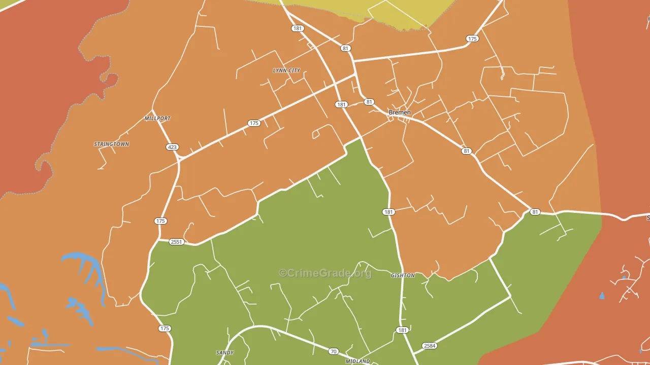 Bremen, KY Map of Theft Rates