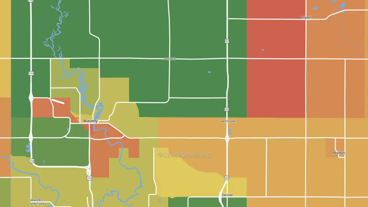 Bremer County, IA Map of Theft Rates
