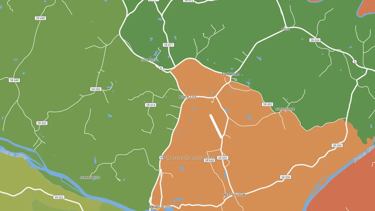 Bremo Bluff, VA Map of Theft Rates