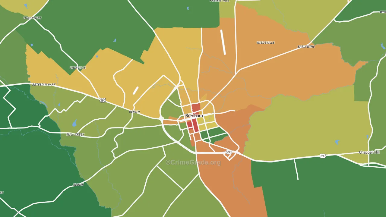 Brenham, TX Map of Theft Rates