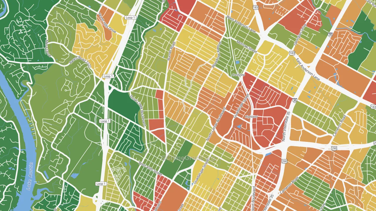 Brentwood, Austin, TX Map of Theft Rates