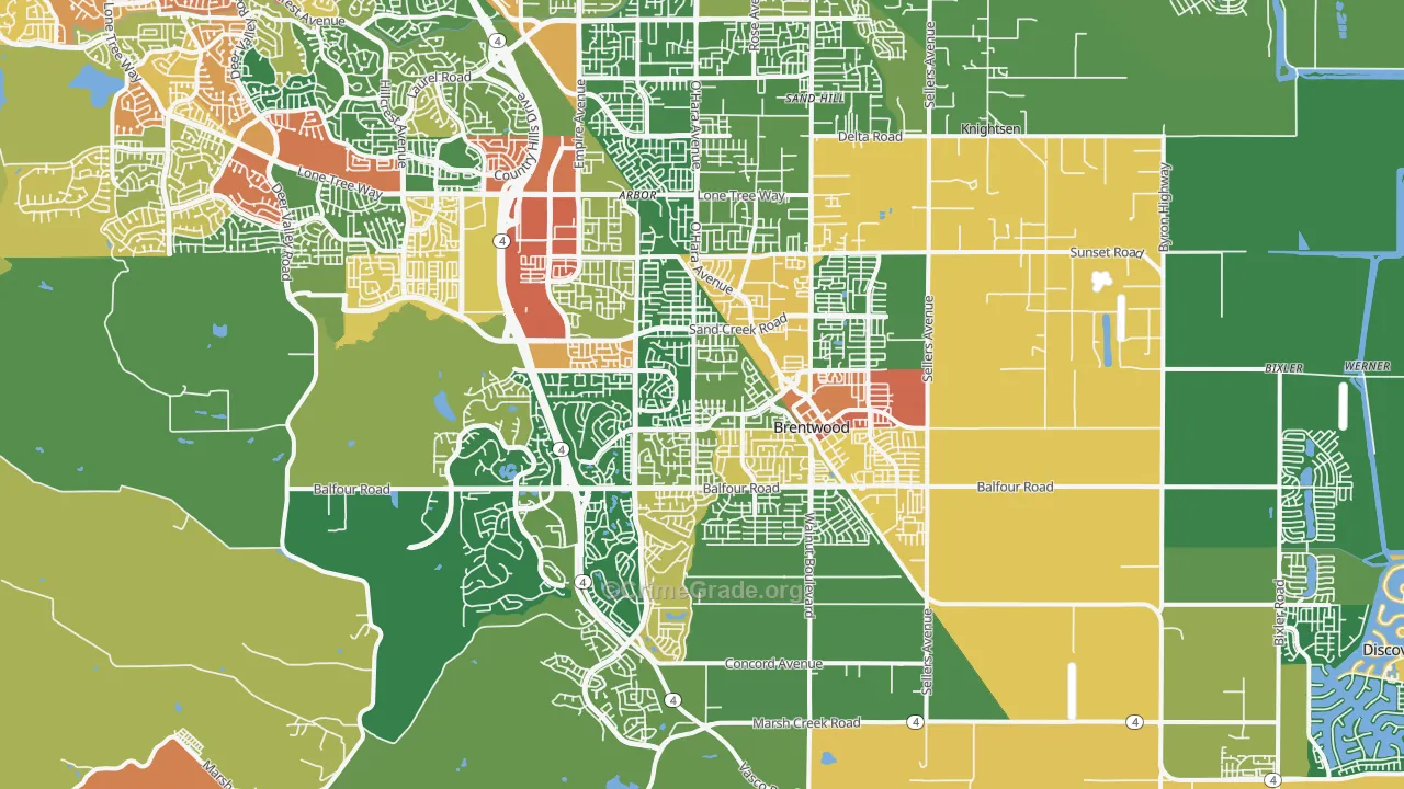 Brentwood, CA Map of Theft Rates