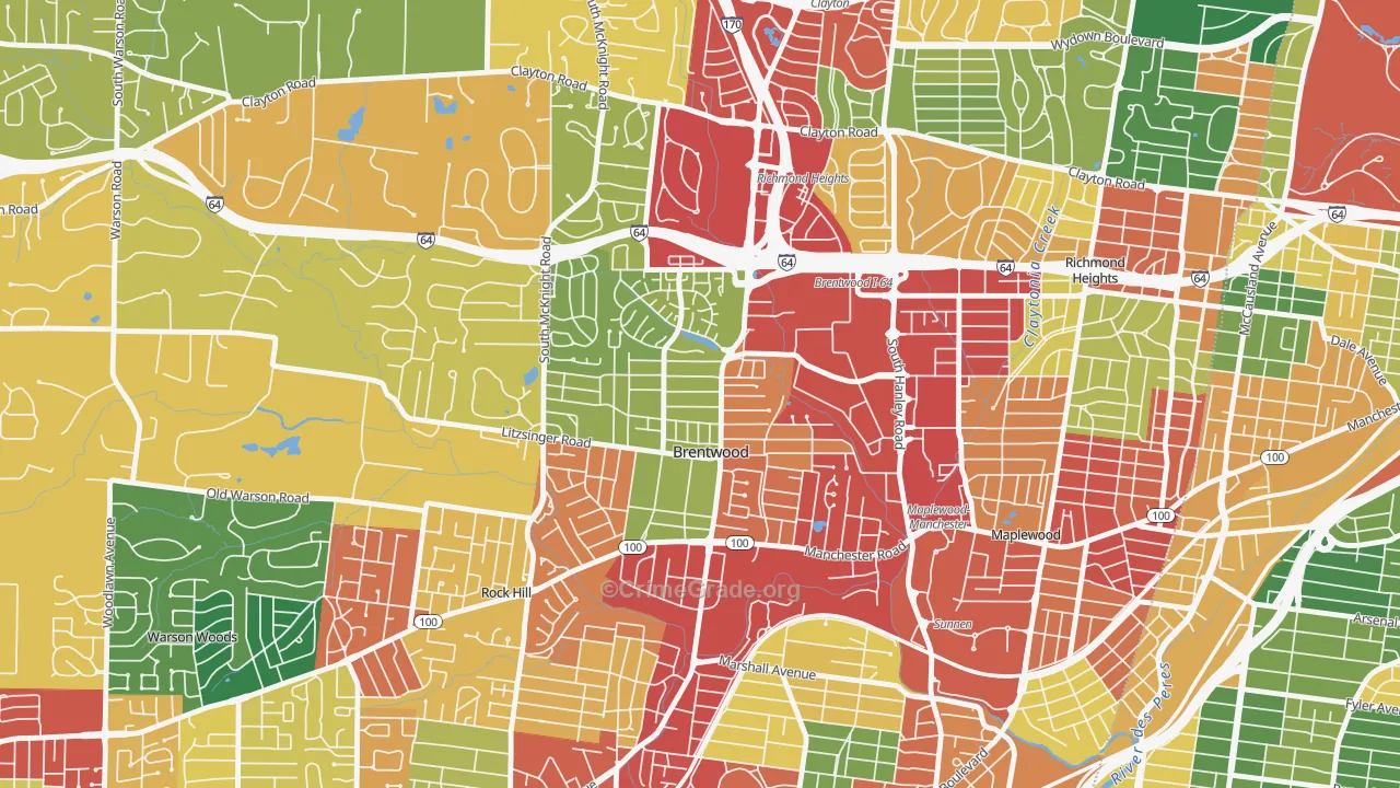 Brentwood, MO Map of Theft Rates