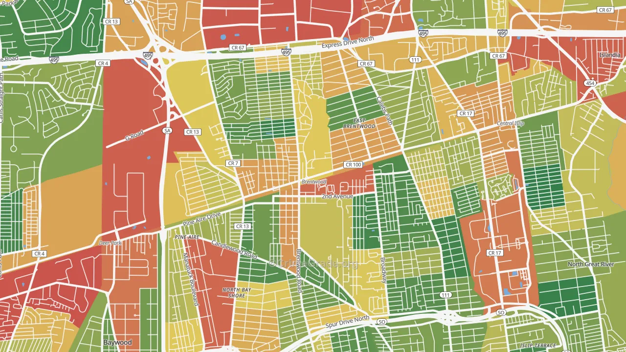Brentwood, NY Map of Theft Rates
