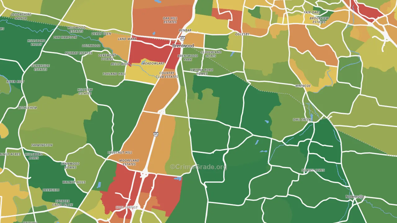 Brentwood, TN Map of Theft Rates