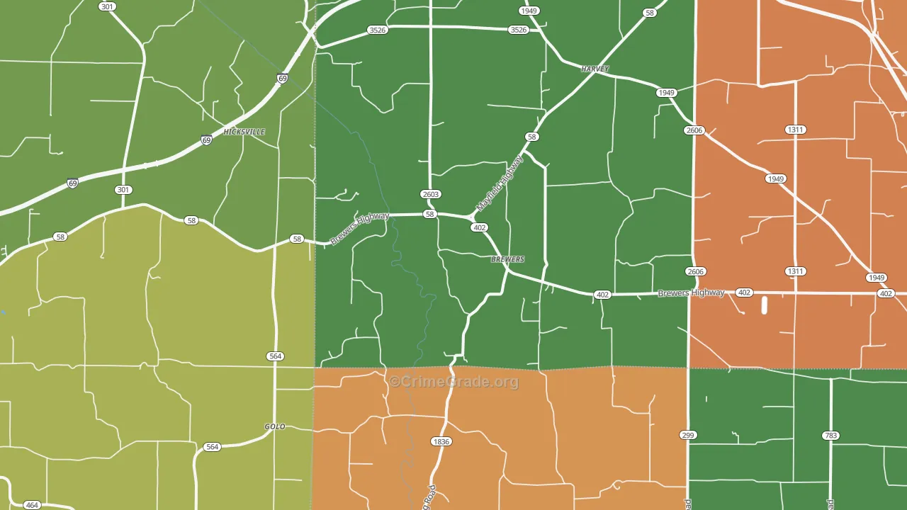 Brewers, KY Map of Theft Rates