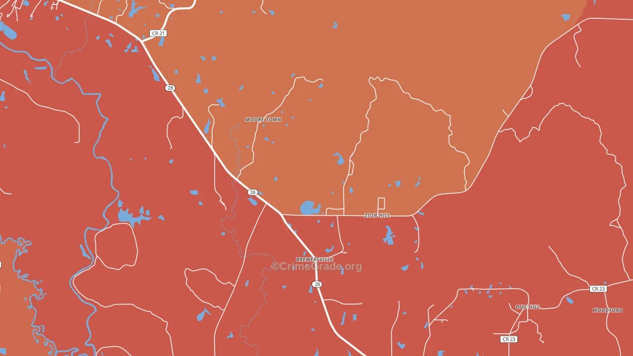 Brewersville, AL Map of Theft Rates