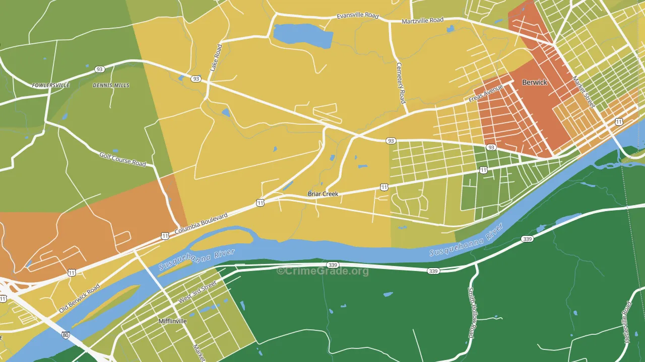 Briar Creek, PA Map of Theft Rates