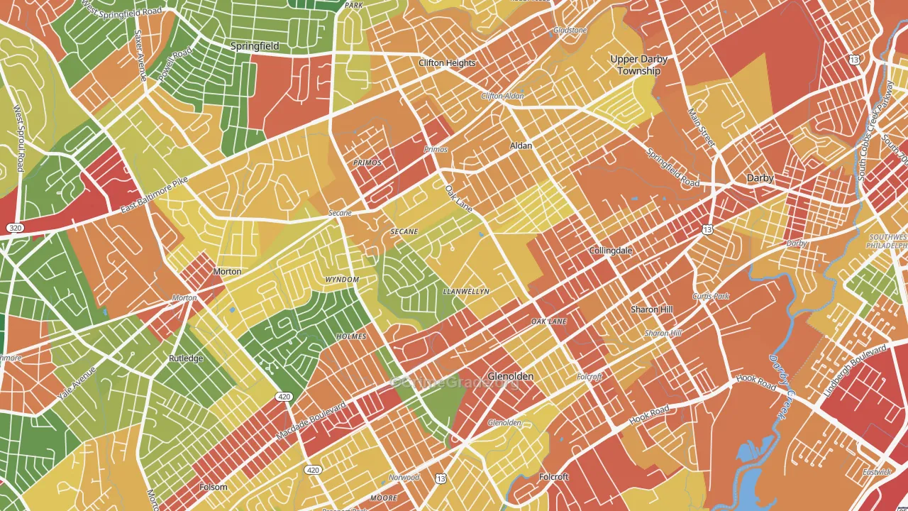 Briarcliffe, Glenolden, PA Map of Theft Rates