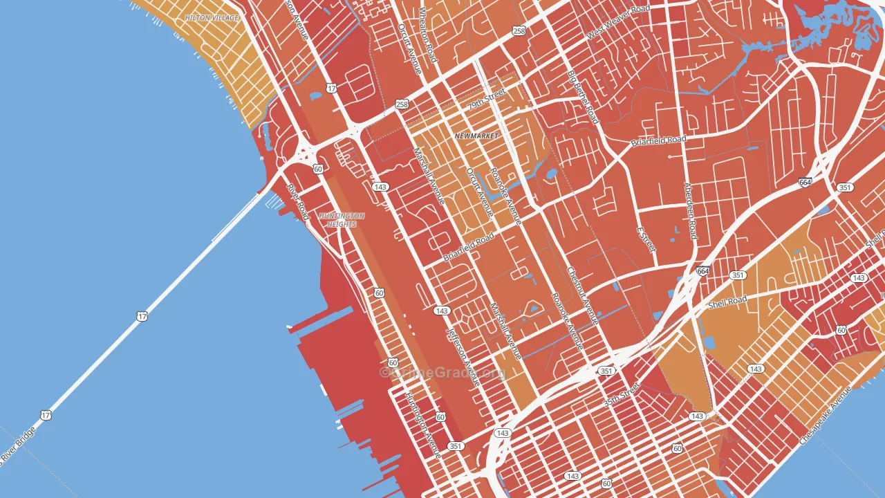 Briarfield, Newport News, VA Map of Theft Rates