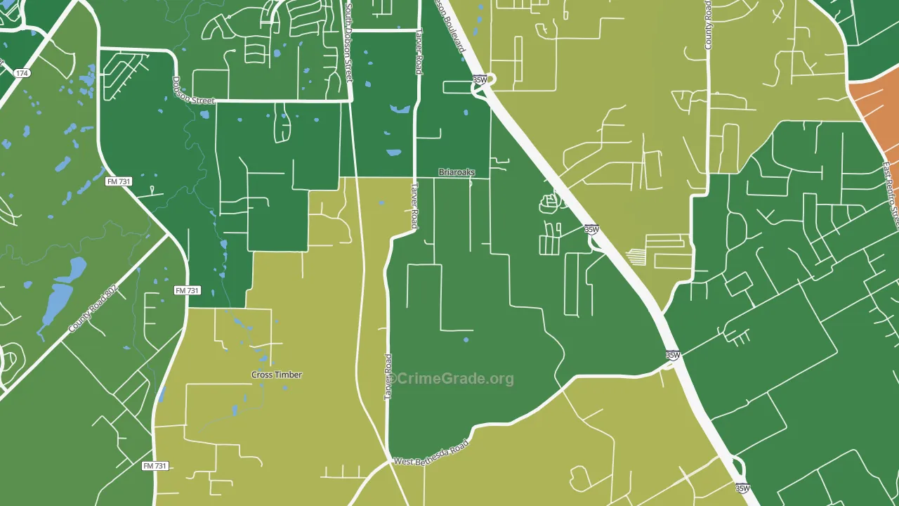 Briaroaks, TX Map of Theft Rates