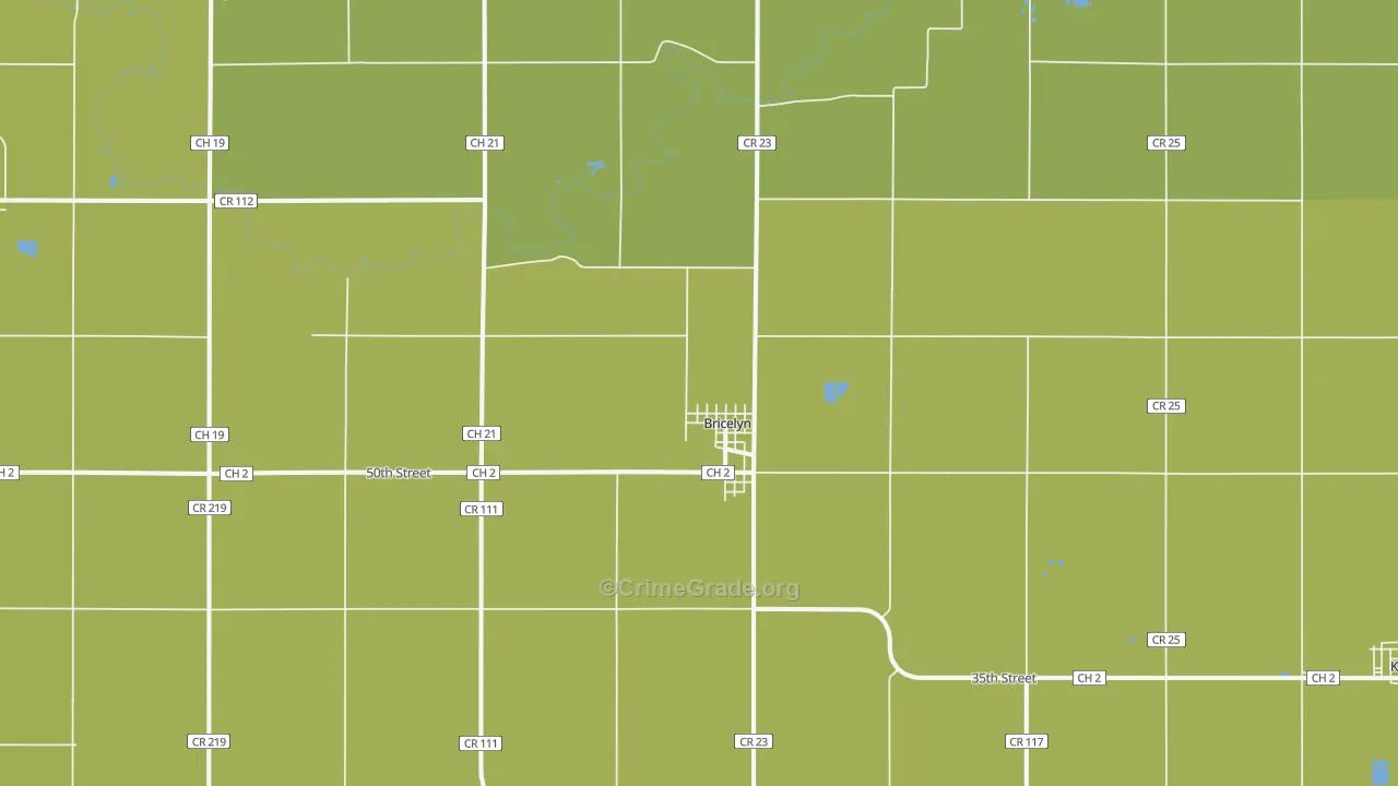 Bricelyn, MN Map of Theft Rates
