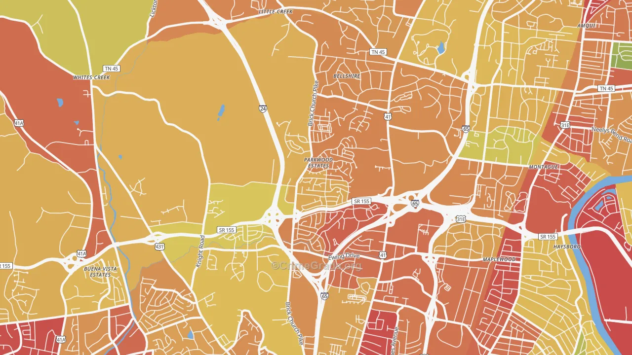 Brick Church Bellshire, Nashville, TN Map of Theft Rates