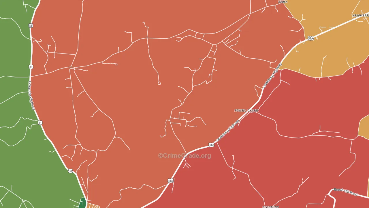 Brick Church, TN Map of Theft Rates