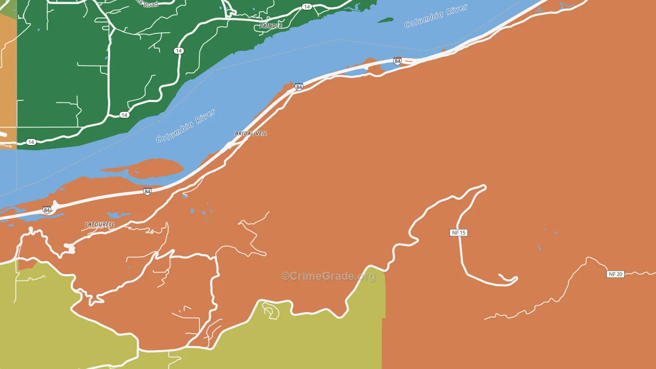 Bridal Veil, OR Map of Theft Rates