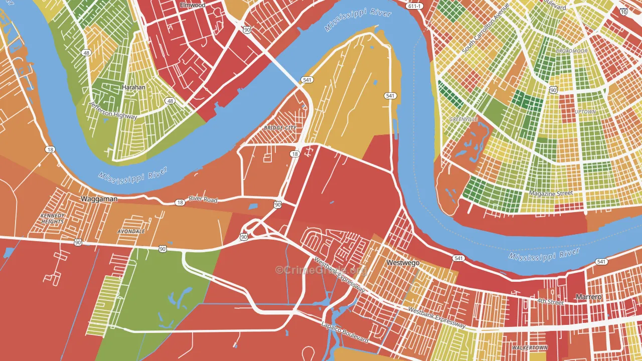 Bridge City, LA Map of Theft Rates