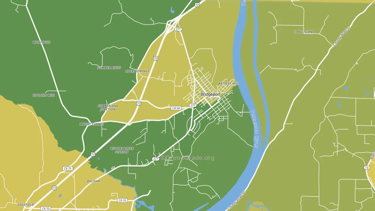 Bridgeport, AL Map of Theft Rates