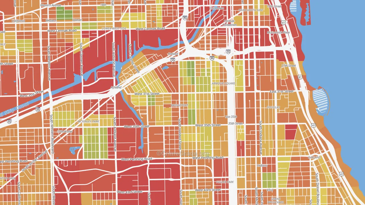 Bridgeport, Chicago, IL Map of Theft Rates