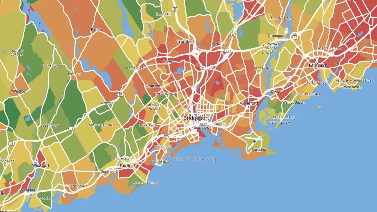 Bridgeport, CT Map of Theft Rates