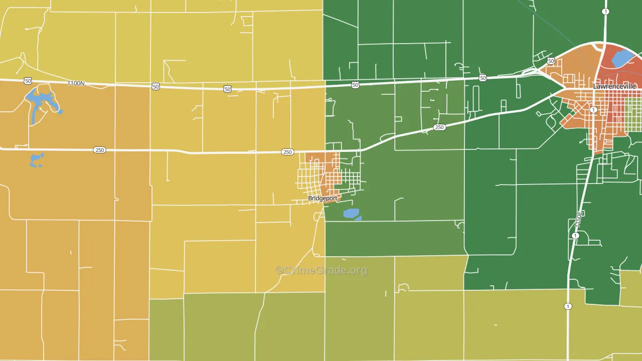 Bridgeport, IL Map of Theft Rates