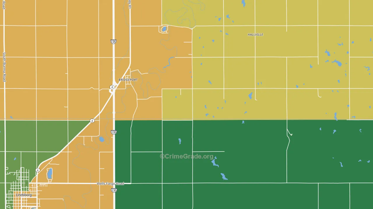 Bridgeport, KS Map of Theft Rates