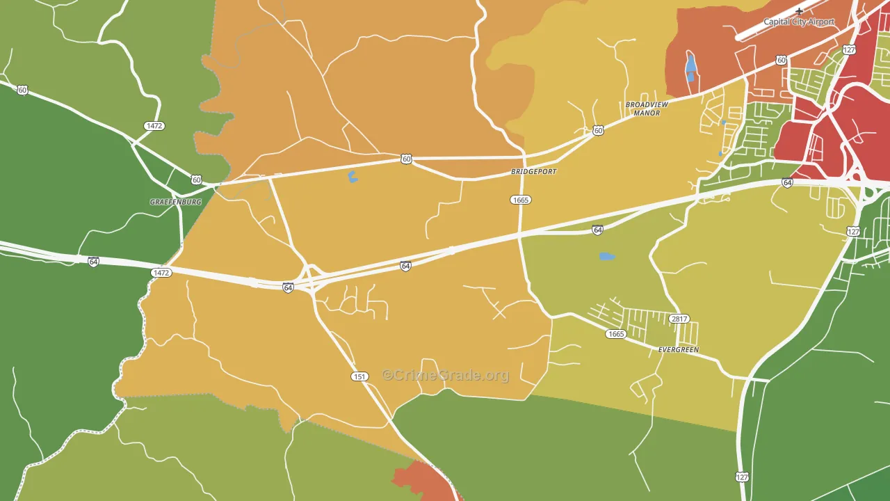 Bridgeport, KY Map of Theft Rates