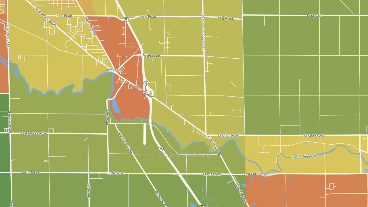 Bridgeport, MI Map of Theft Rates