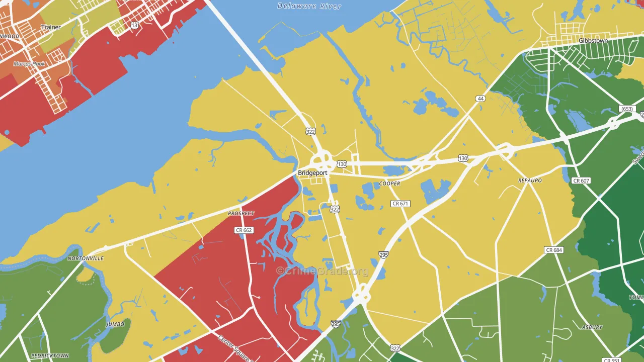 Bridgeport, NJ Map of Theft Rates