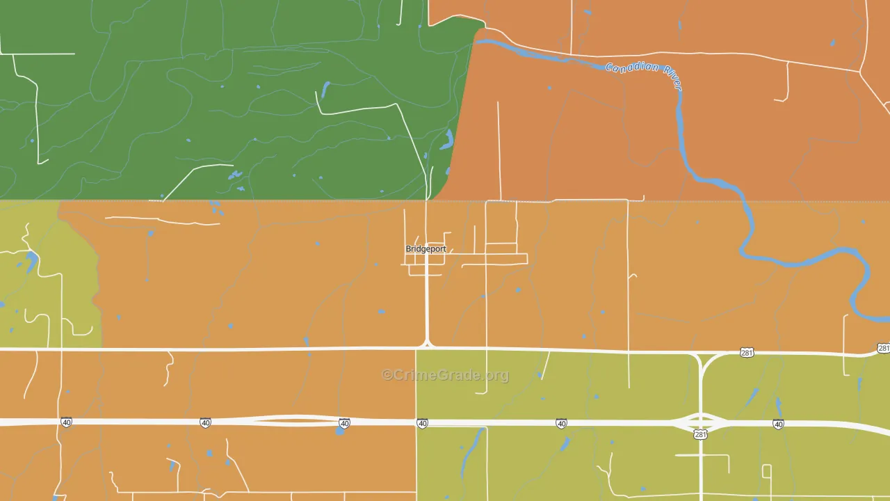 Bridgeport, OK Map of Theft Rates