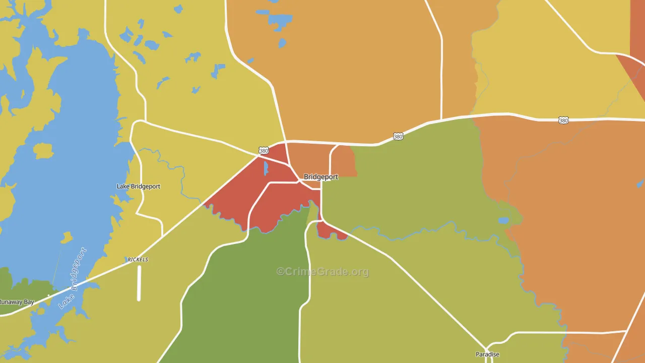 Bridgeport, TX Map of Theft Rates