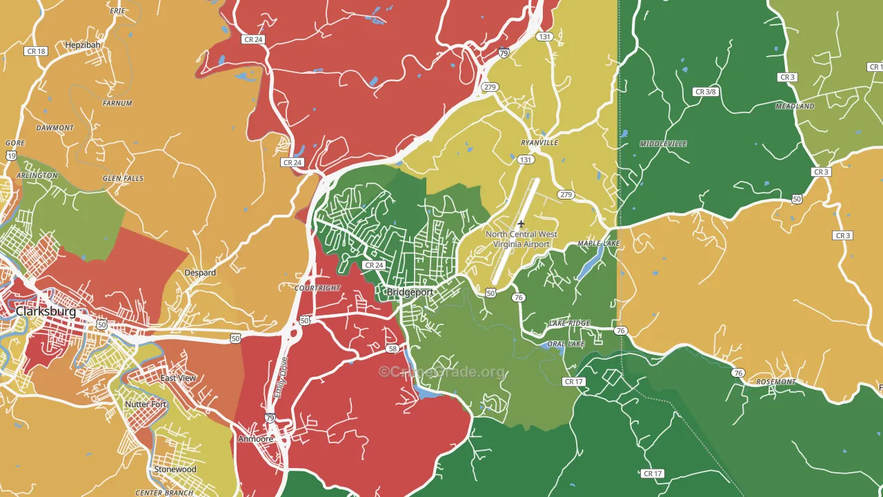 Bridgeport, WV Map of Theft Rates