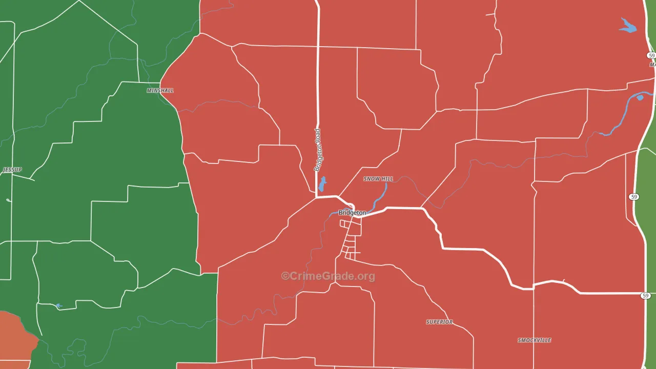 Bridgeton, IN Map of Theft Rates